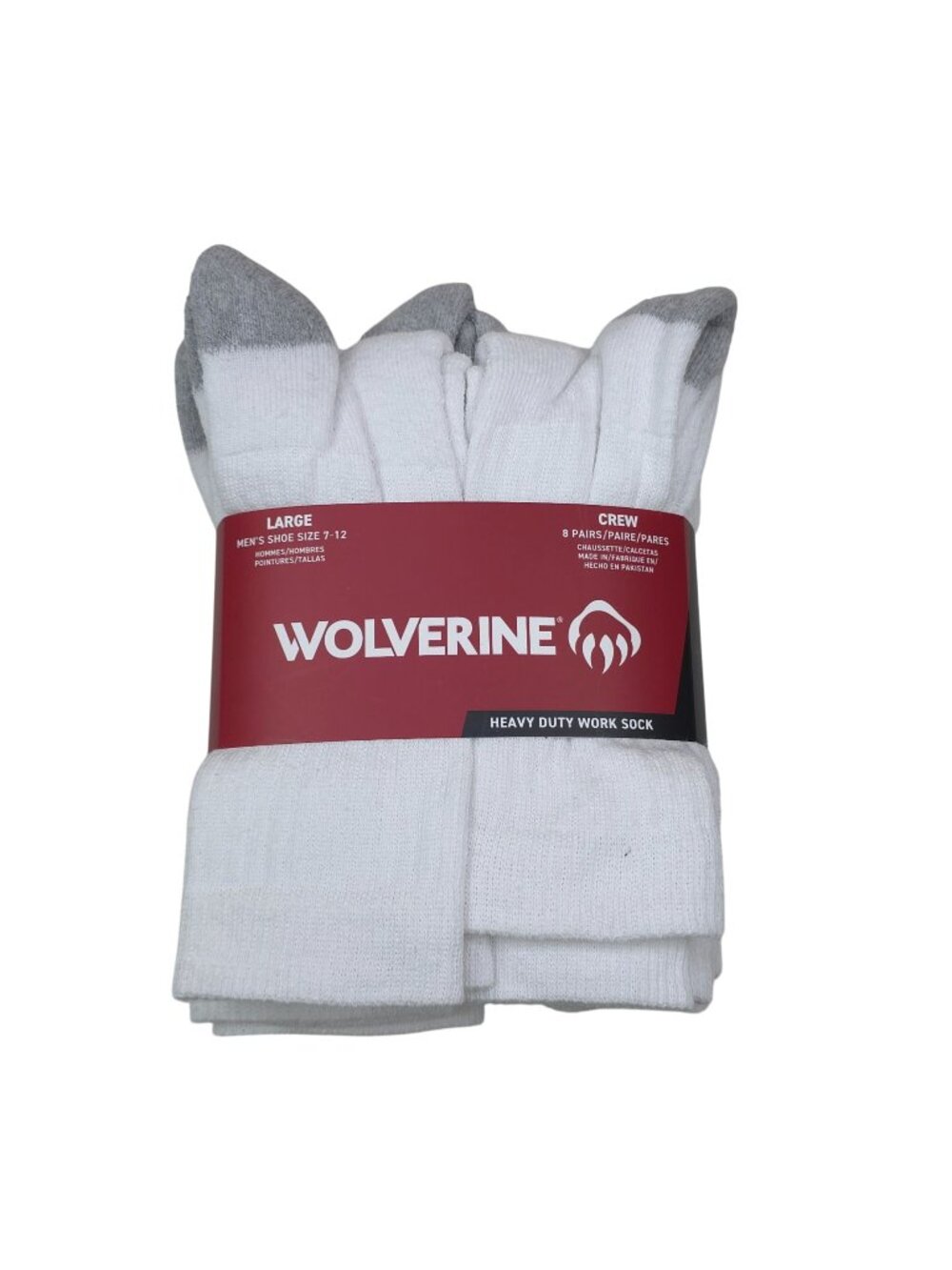 Wolverine Mens 8 Pairs Crew Heavy Duty Work Socks Large Shoe Size 7-12 White